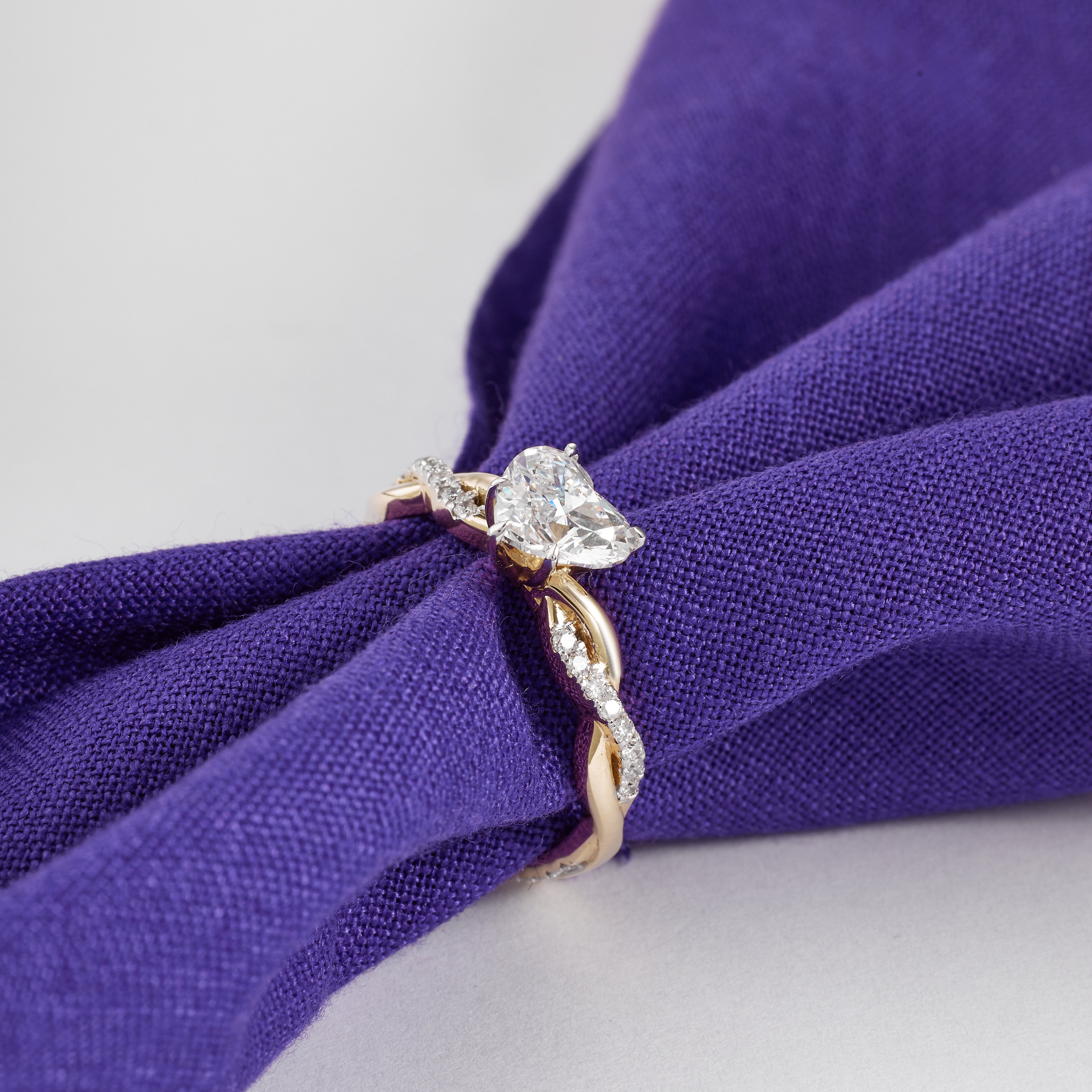 Heart Shaped Lab Grown Diamond Engagement Ring – Twisted Pave Band in 14K Yellow Gold – Unique Romantic Bridal Jewelry, D/E 1.50 to 4.00 CT