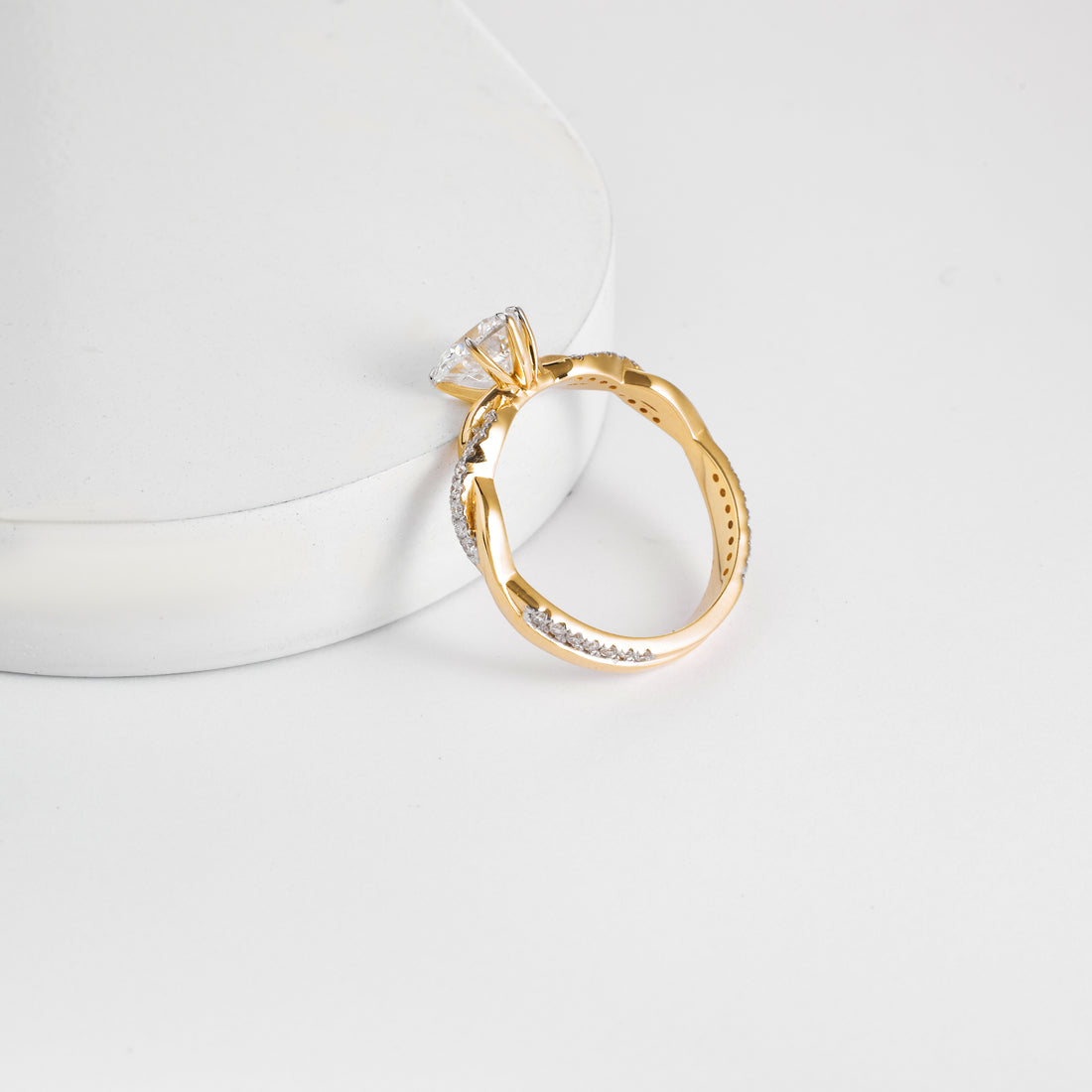 Heart Shaped Lab Grown Diamond Engagement Ring – Twisted Pave Band in 14K Yellow Gold – Unique Romantic Bridal Jewelry, D/E 1.50 to 4.00 CT