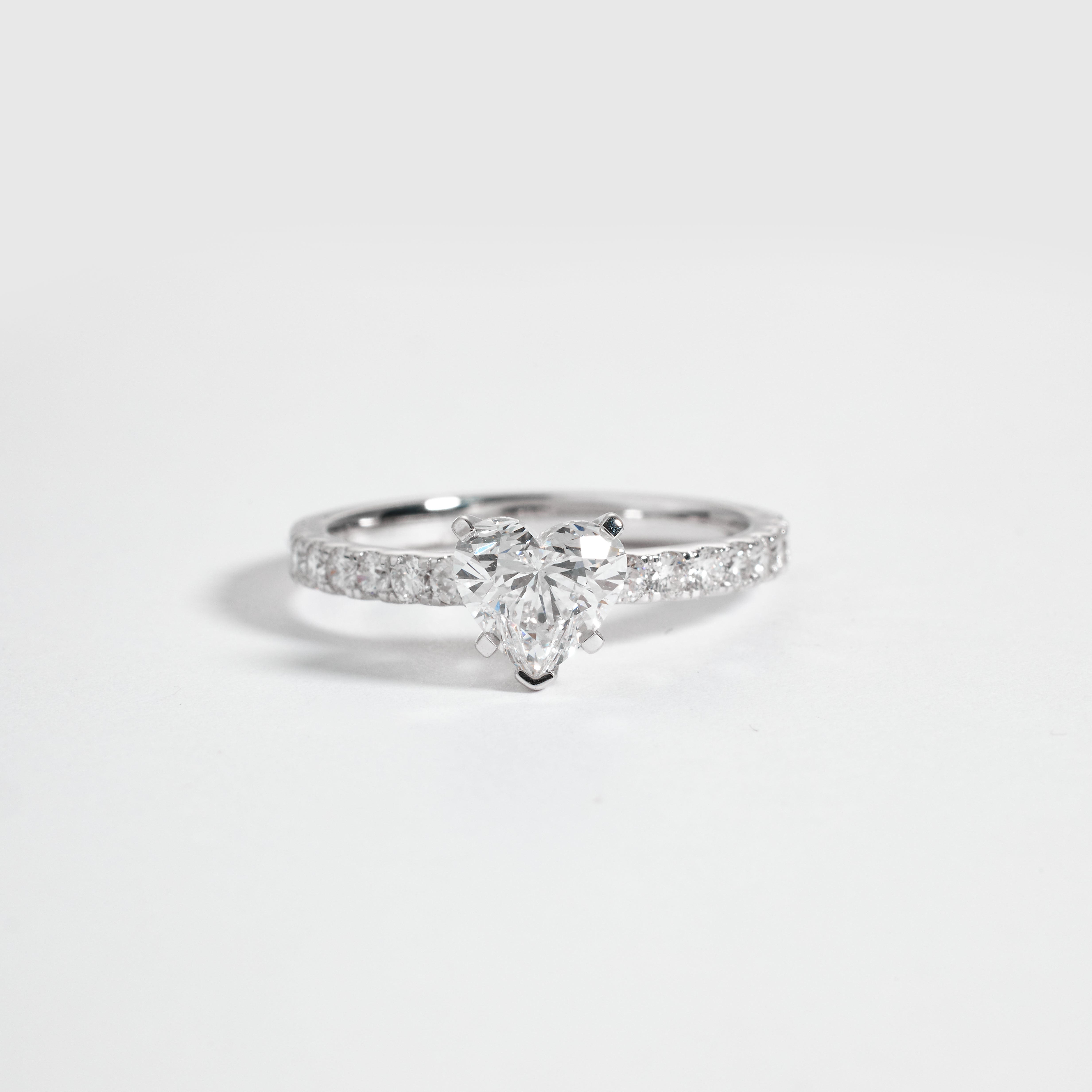 2 Carat Heart Shape Solitaire Engagement Ring, Heart Shaped Diamond Pave Ring, Women Bridal Ring, Heart Ring for Women, D/E color VVS-VS1.