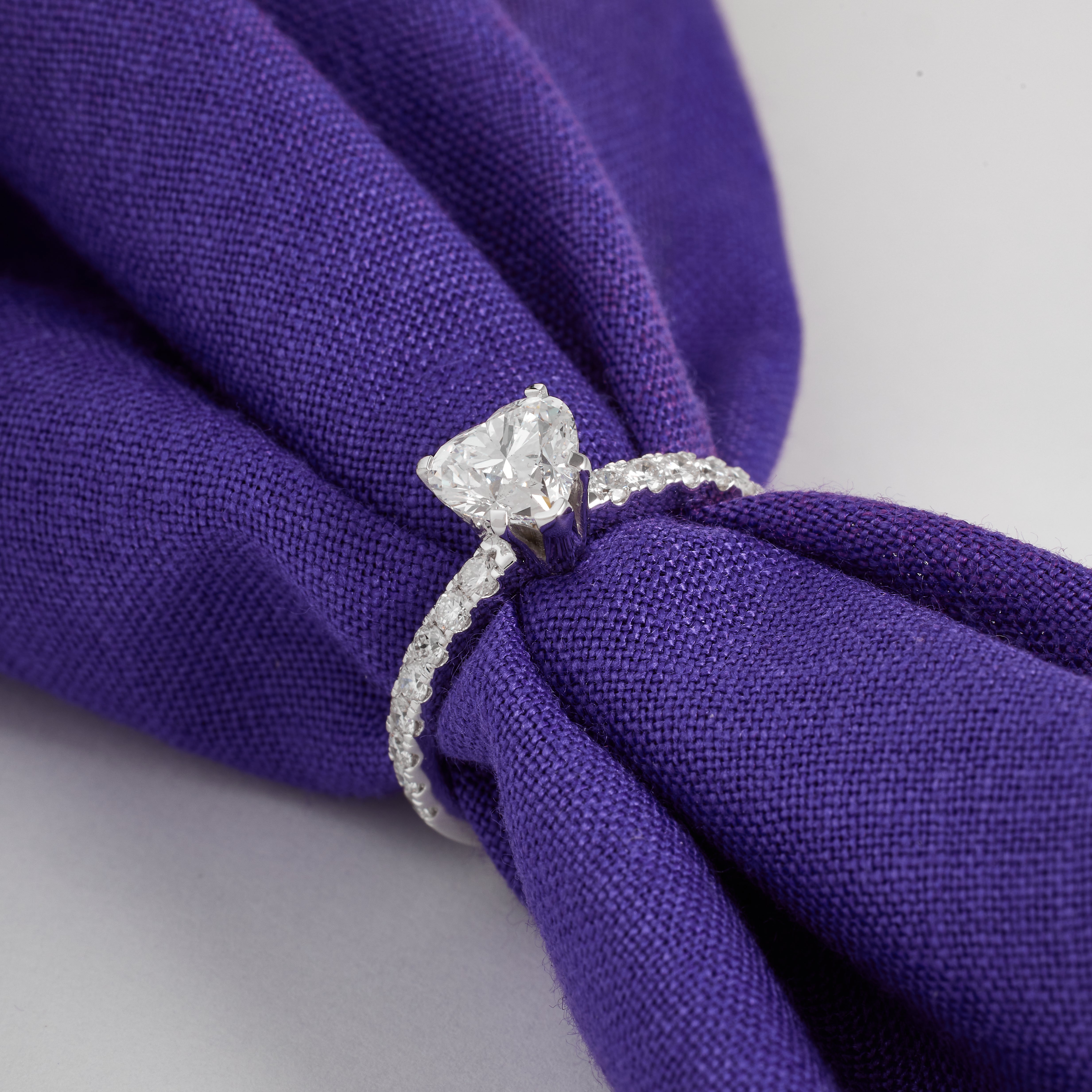 2 Carat Heart Shape Solitaire Engagement Ring, Heart Shaped Diamond Pave Ring, Women Bridal Ring, Heart Ring for Women, D/E color VVS-VS1.