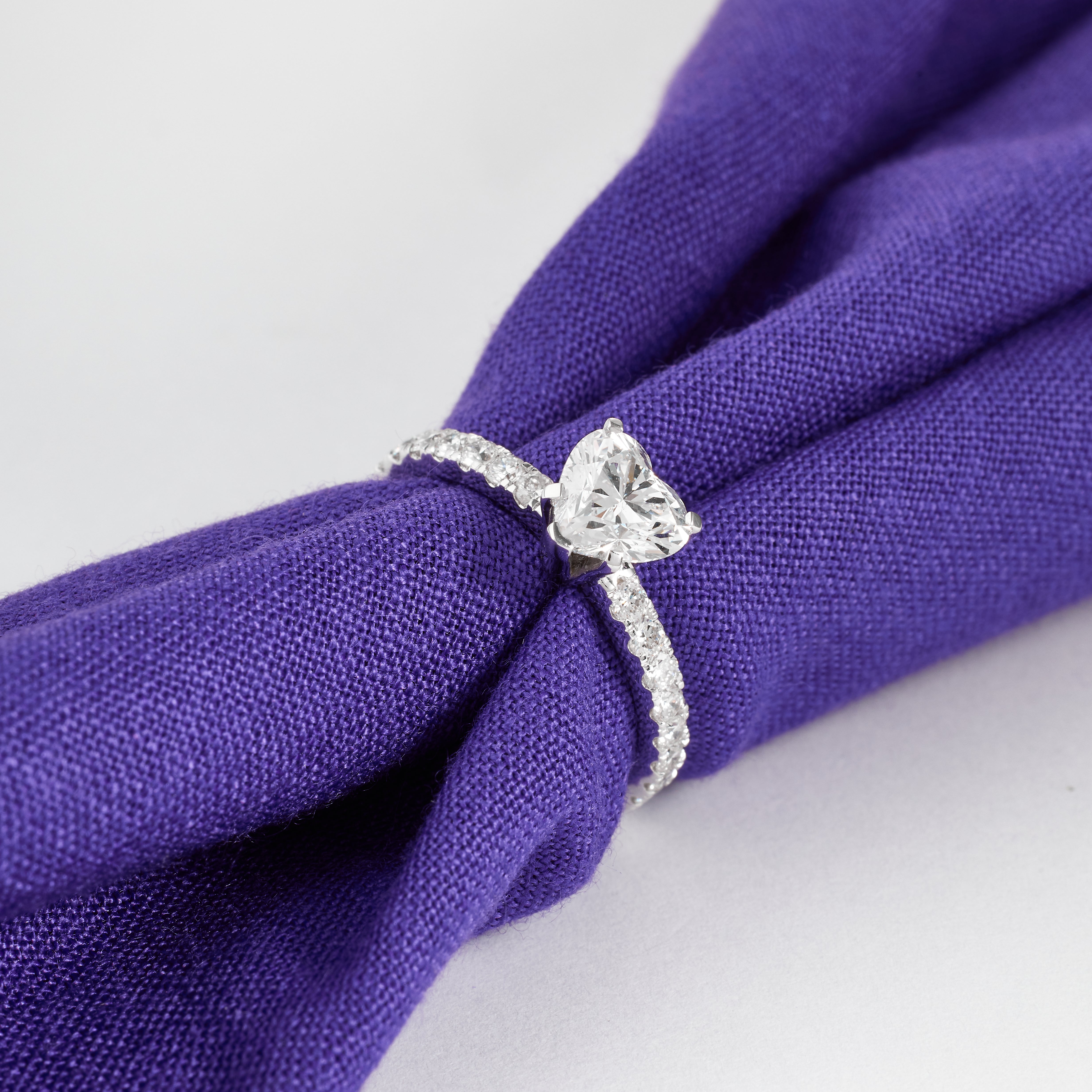 2 Carat Heart Shape Solitaire Engagement Ring, Heart Shaped Diamond Pave Ring, Women Bridal Ring, Heart Ring for Women, D/E color VVS-VS1.