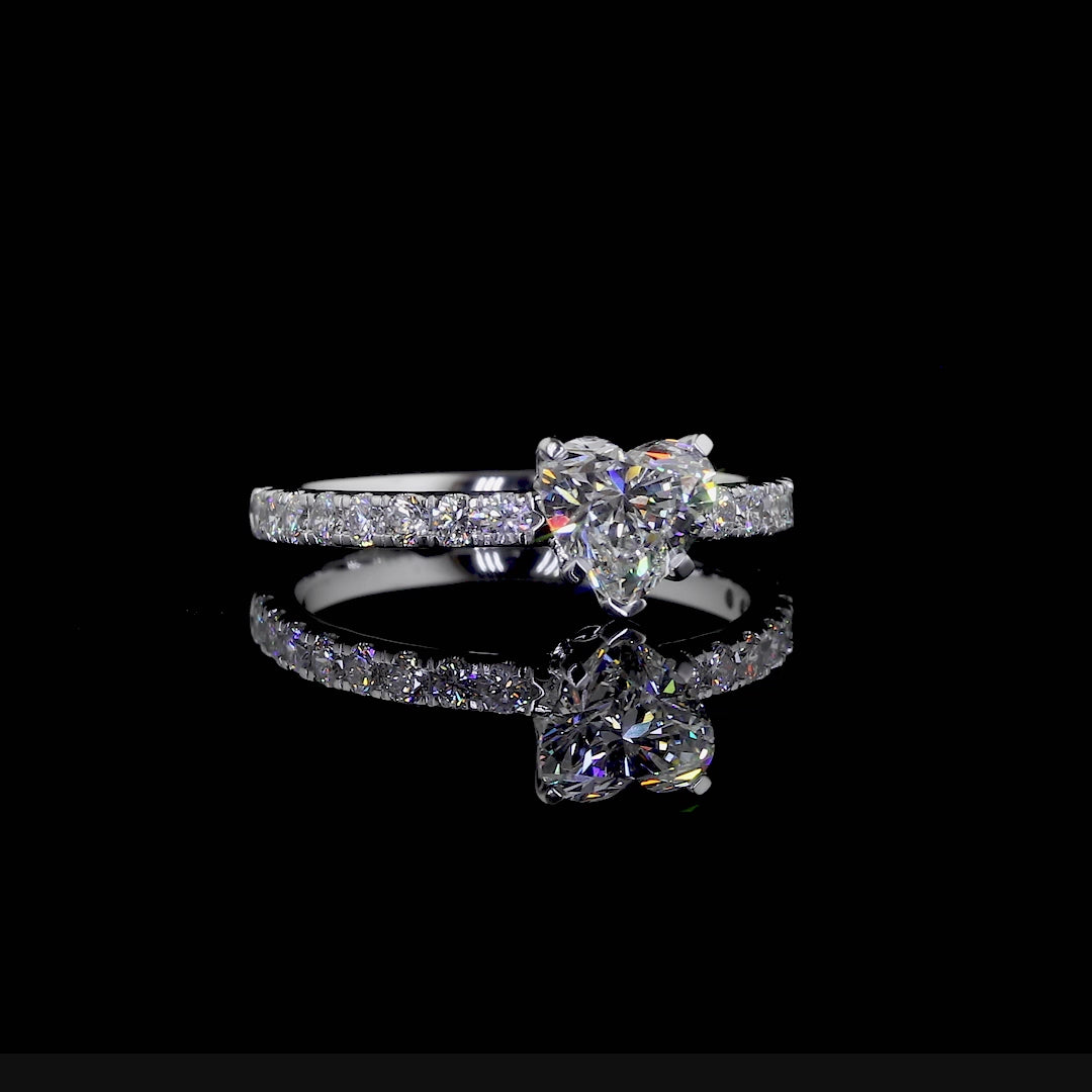 2 Carat Heart Shape Solitaire Engagement Ring, Heart Shaped Diamond Pave Ring, Women Bridal Ring, Heart Ring for Women, D/E color VVS-VS1.