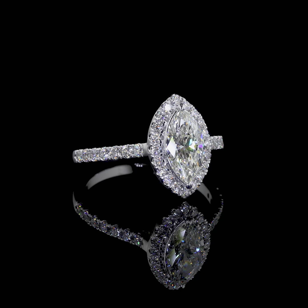 Marquise cut Halo Engagement Ring | Marquise Lab Diamond Pave Ring | 3.00-6.00CT, D/E Certified | Gold, Platinum Wedding Ring for her