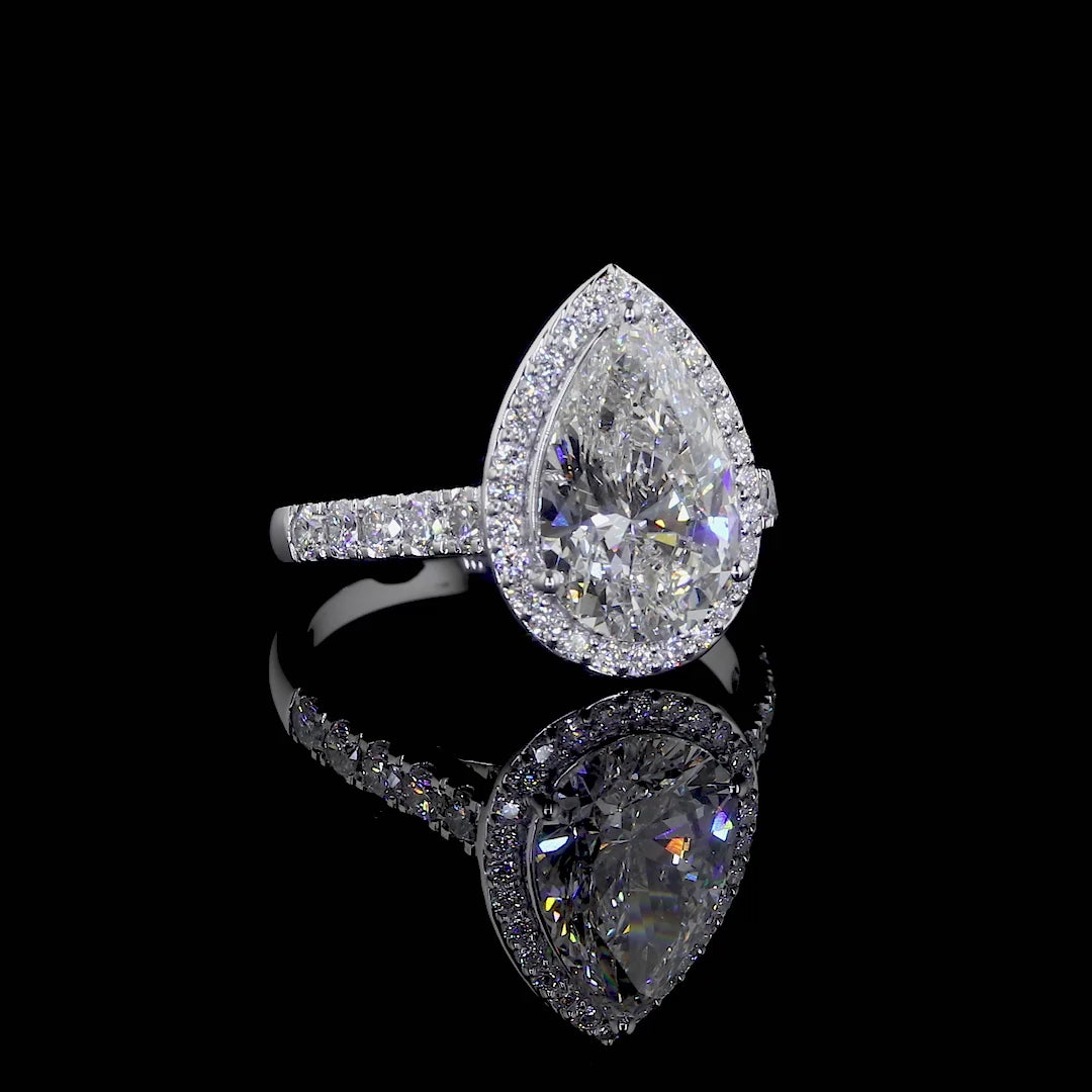 4.00 Carat Pear Cut Diamond Ring | Pear Cut Pave Setting Ring | Halo Engagement Ring | Pear Shaped Engagement Ring | Pear Wedding Ring