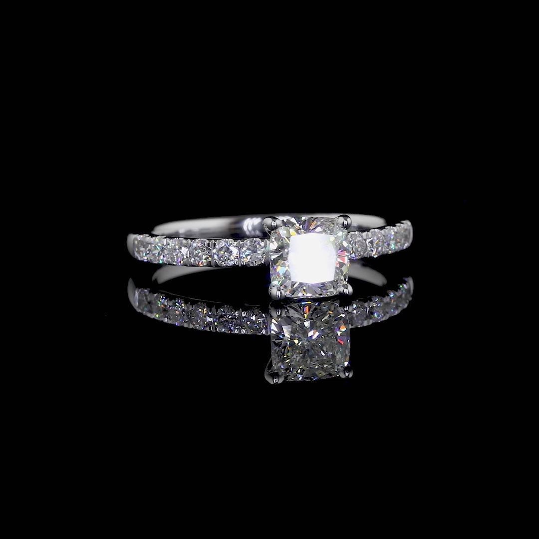 Square Cushion Cut Solitaire Lab Grown Diamond Ring, Hidden Halo Pave Engagement Ring, 2.00 to 5.00 Carat, D/E VVS-VS1 Gold Diamond Ring