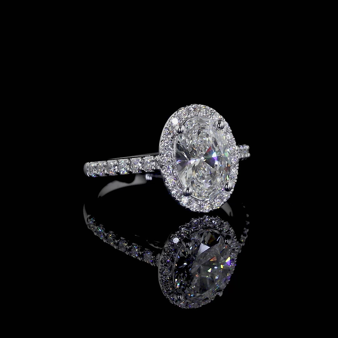 Oval Cut Petite Halo Lab Grown Diamond Ring | Oval Diamond Pave Set Engagement Ring | D/E VVS-VS1 | Wedding Ring for her | 2.00-5.00CT