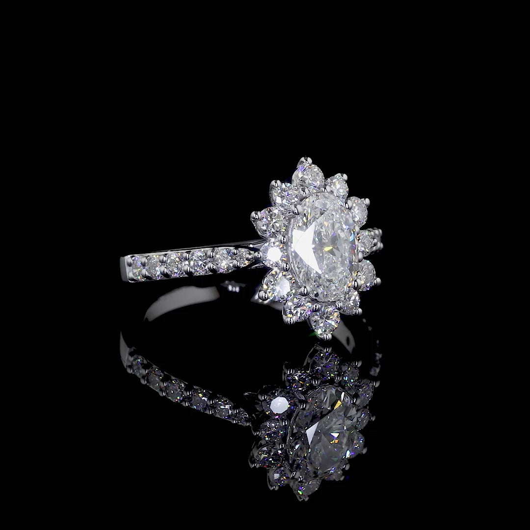 Oval Lab Diamond Pave Engagement Ring | Oval Halo Cluster Diamond Ring | Gold & Platinum D/E VVS1-VS1 | 2.00-5.00CT Tulip Engagement Ring