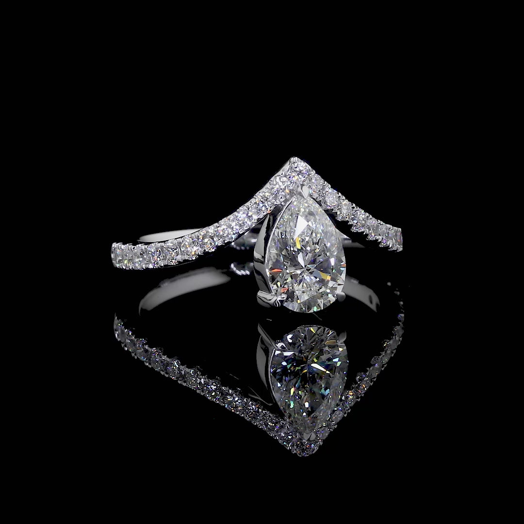 Pear Cut Lab Grown Diamond Engagement Ring, Chevron Shaped Band, 2.00-5.00CT, D/E VVS-VS1, GIA Pear V Shape Pave Ring,Promise Ring Handcraft