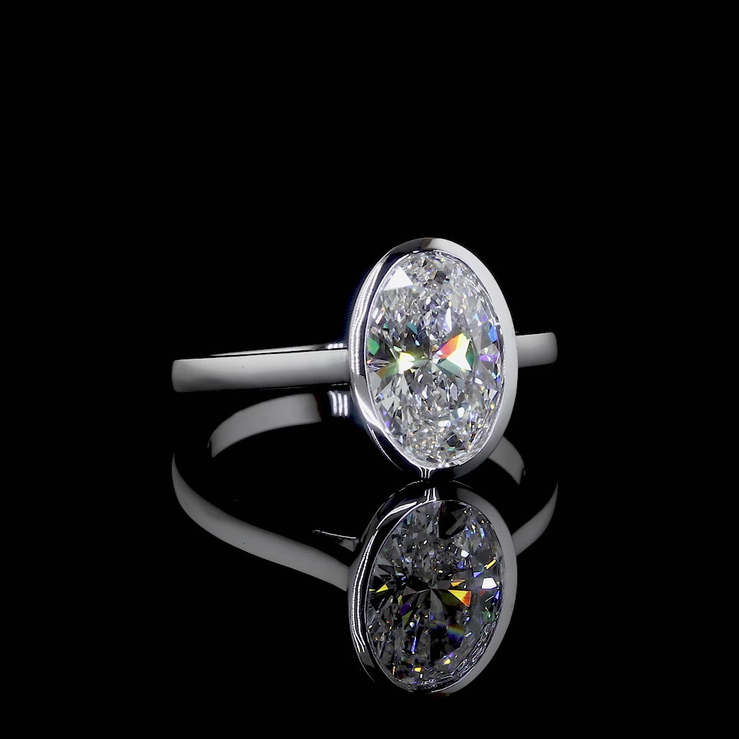 Platinum Oval Cut Lab Grown Diamond Bezel Set Engagement Ring, 2.00-6.00CT, D/E VVS-VS1, GIA Oval Cut Solitaire Ring,Forever Ring Handcraft