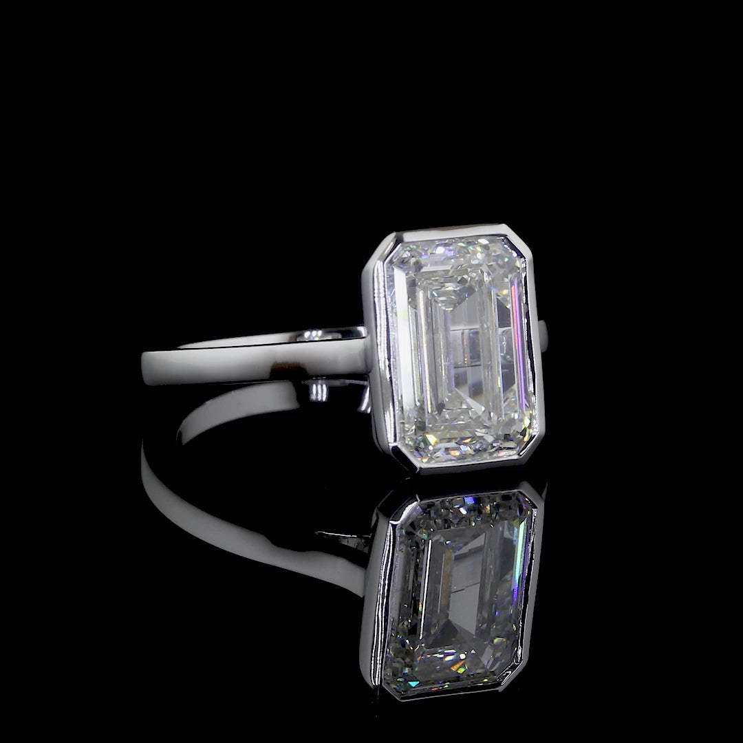 Emerald Cut Lab Grown Diamond Bezel Set Engagement Ring | 2.00-6.00 CT | D/E VVS-VS1 | Platinum Emerald Cut Solitaire Ring | Forever Ring