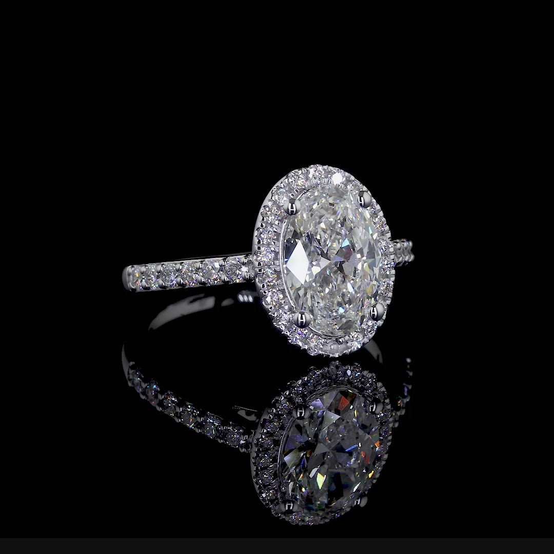 Oval Cut Petite Halo Lab Grown Diamond Ring | Oval Diamond Pave Set Engagement Ring | D/E VVS-VS1 | Wedding Ring for her | 2.00-5.00CT