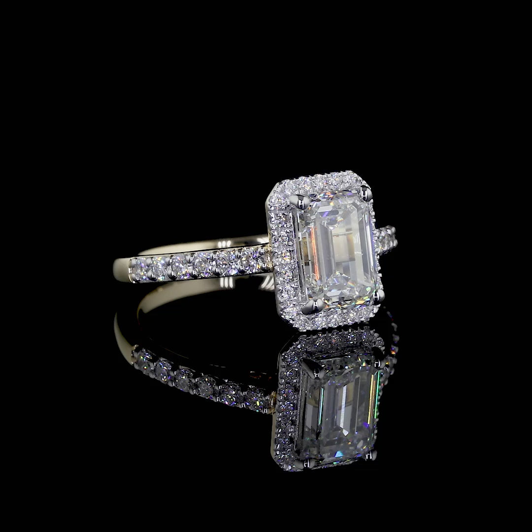 3.5CT Emerald Cut Lab Diamond Graduating Ring | D/E VVS-VS1 | Emerald Cut Halo Engagement Ring | Gold Wedding Ring For her